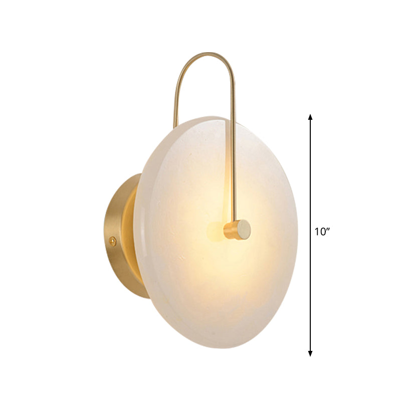 7 "/ 10" de large appiculture circulaire légère colonialiste opale grosted verre 1 lampe murale de tête avec un bras incurvé or