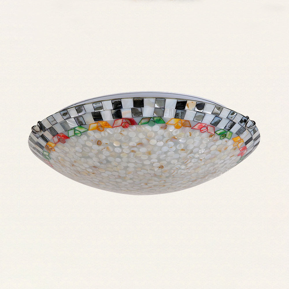 Beige/Blue Bowl Ceiling Light Fixture Vintage Mosaic Glass 1 Bulb 12"/16"/19.5" W Flush Mount Ceiling Light for Dining Room