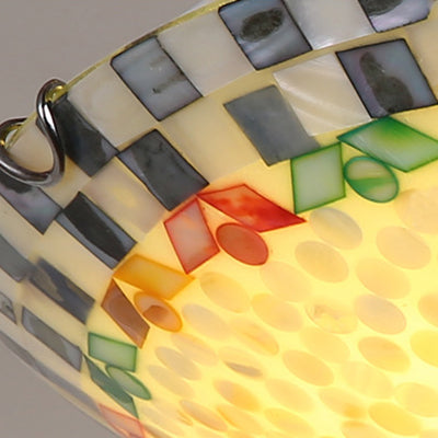 Beige/Blue Bowl Ceiling Light Fixture Vintage Mosaic Glass 1 Bulb 12"/16"/19.5" W Flush Mount Ceiling Light for Dining Room