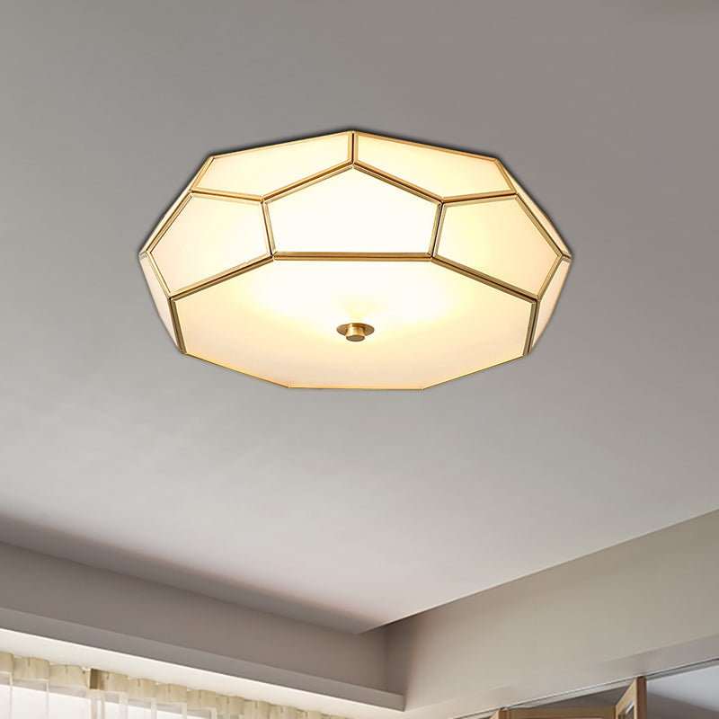 White 3/4 Heads Flush Mount Lamp Colonialism Sandblasted Glass Octagon Ceiling Fixture for Bedroom, 14"/18" W