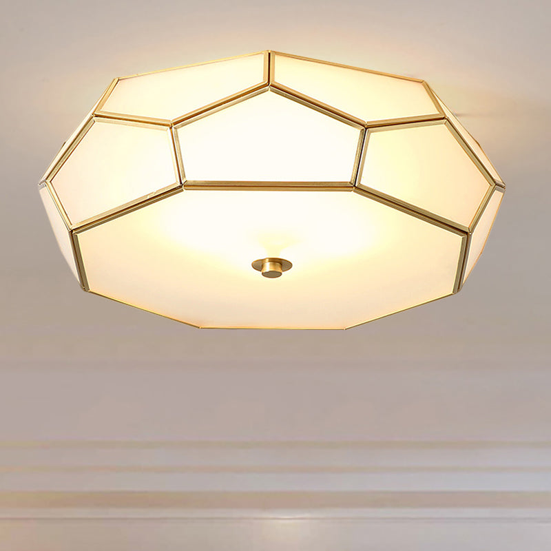 White 3/4 Heads Flush Mount Lamp Colonialism Sandblasted Glass Octagon Ceiling Fixture for Bedroom, 14"/18" W