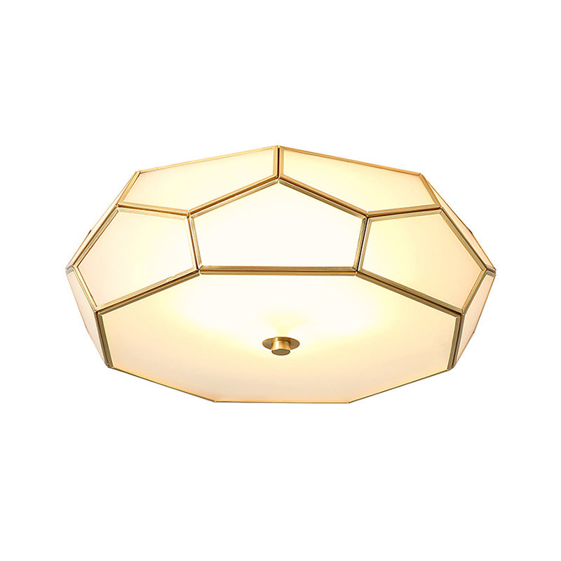 White 3/4 Heads Flush Mount Lamp Colonialism Sandblasted Glass Octagon Ceiling Fixture for Bedroom, 14"/18" W