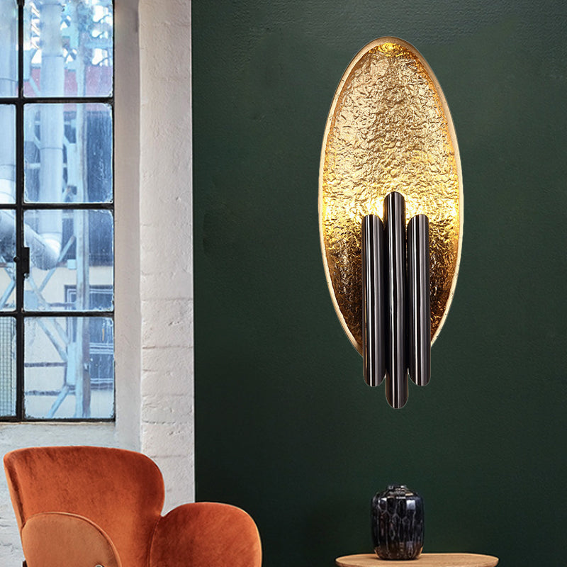 Silver/Gold 2-Light Flush Wall Sconce Minimalist Metallic Convex Oval Sconce Light Fixture