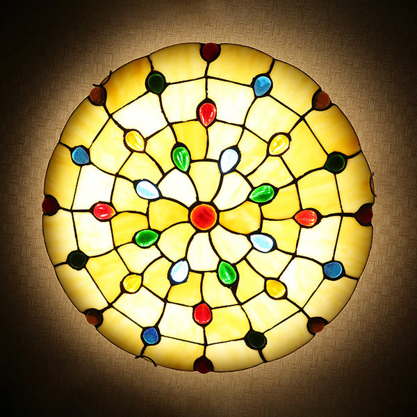 Beige Bowl Flushmount Ceiling Light 12"/16"/19.5" Width Vintage Stained Glass Flush Mount Ceiling Light for Living Room