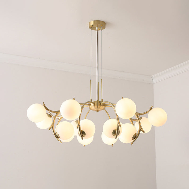 16-Light Branch Shape Chandelier Modern Linear Ceiling Light with Global Frosted Shade