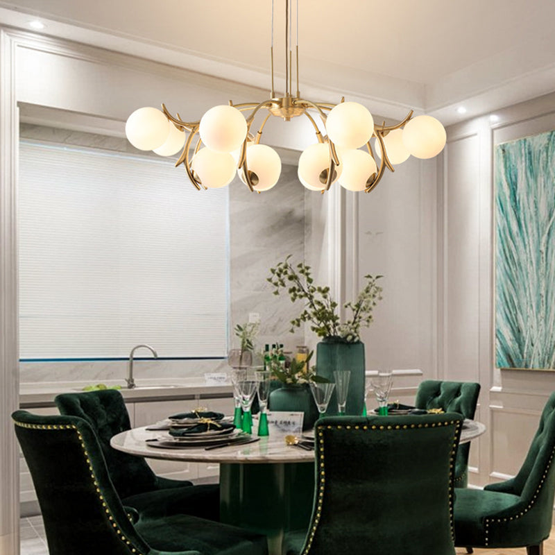 16-Light Branch Shape Chandelier Modern Linear Ceiling Light with Global Frosted Shade