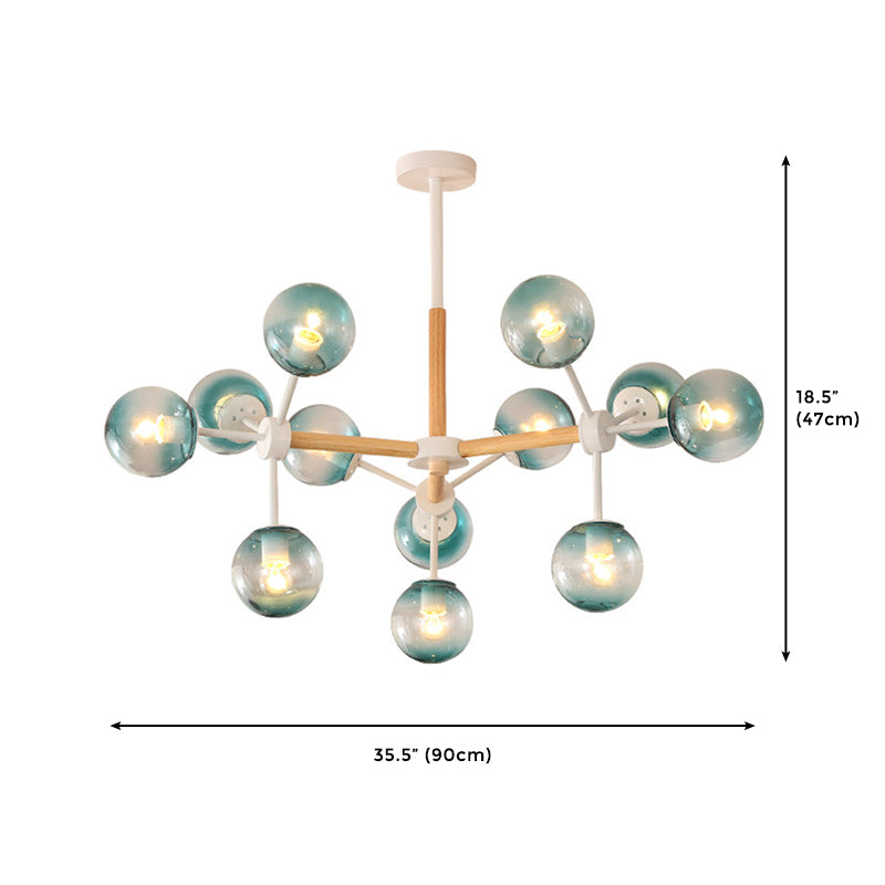 12-Light Linear Ceiling Light Modern Style Chandelier with Globe Shade