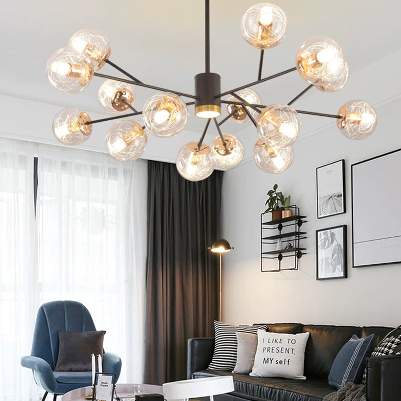 Modern 15-Light Linear Chandelier Glass Shaded Ceiling Light for Living Room