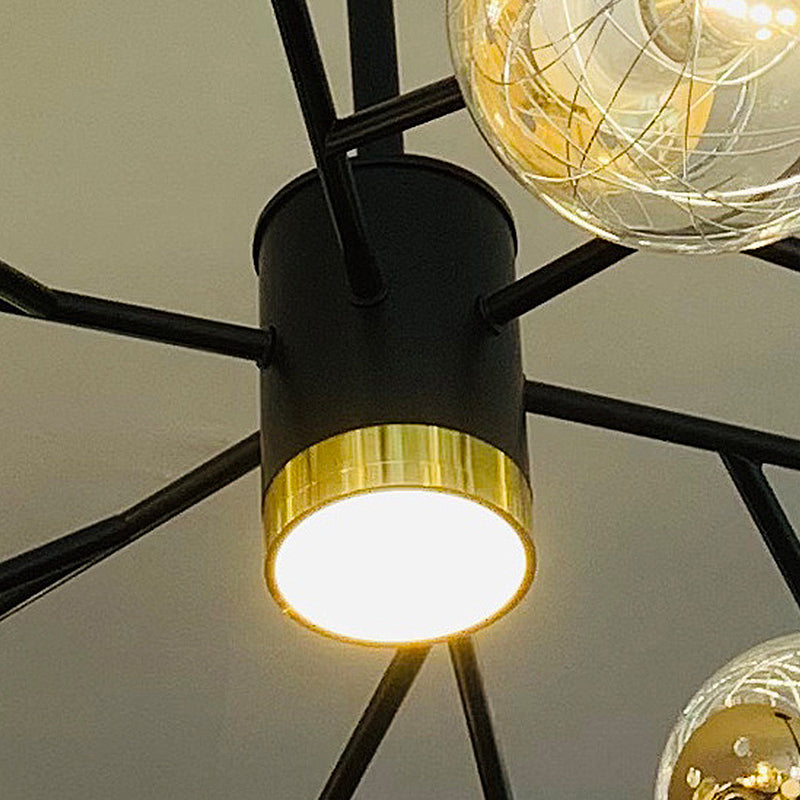 Modern 15-Light Linear Chandelier Glass Shaded Ceiling Light for Living Room