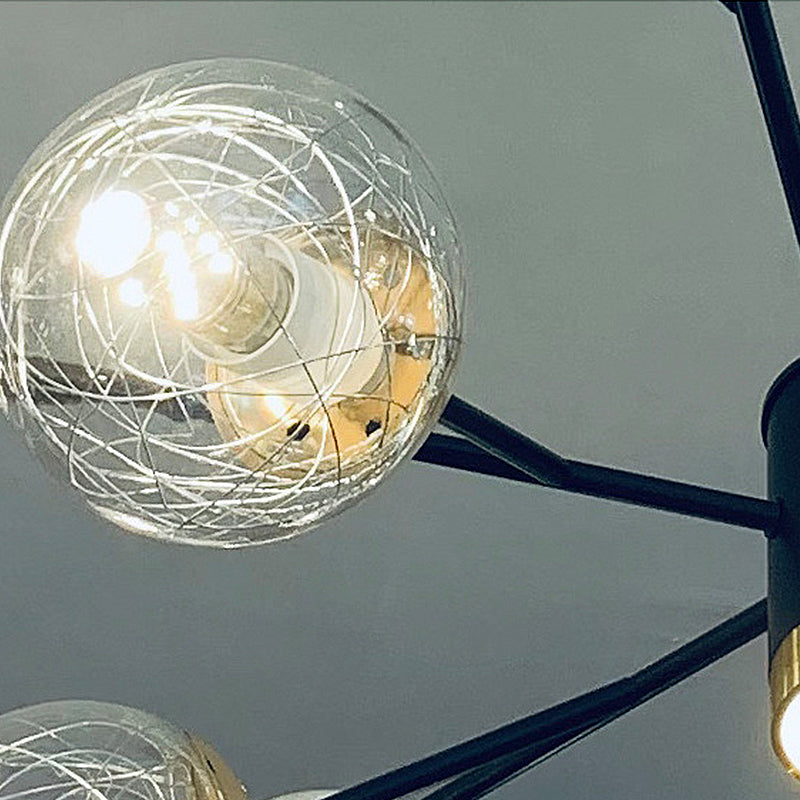 Modern 15-Light Linear Chandelier Glass Shaded Ceiling Light for Living Room