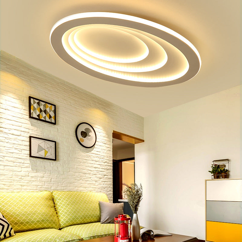 LED Bedroom Flush Mount Ceiling Fixture Modern Style White Flush Mount Fixture with Oval Acrylic Shade