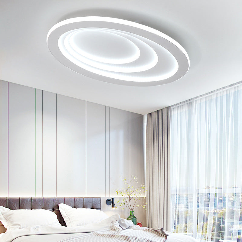 LED Bedroom Flush Mount Ceiling Fixture Modern Style White Flush Mount Fixture with Oval Acrylic Shade