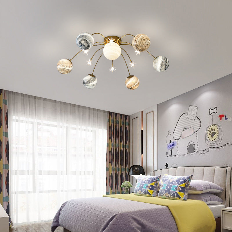 Gold Spherical Semi Flush Mount Lighting Nordic Style Glass Semi Flush Light for Bedroom