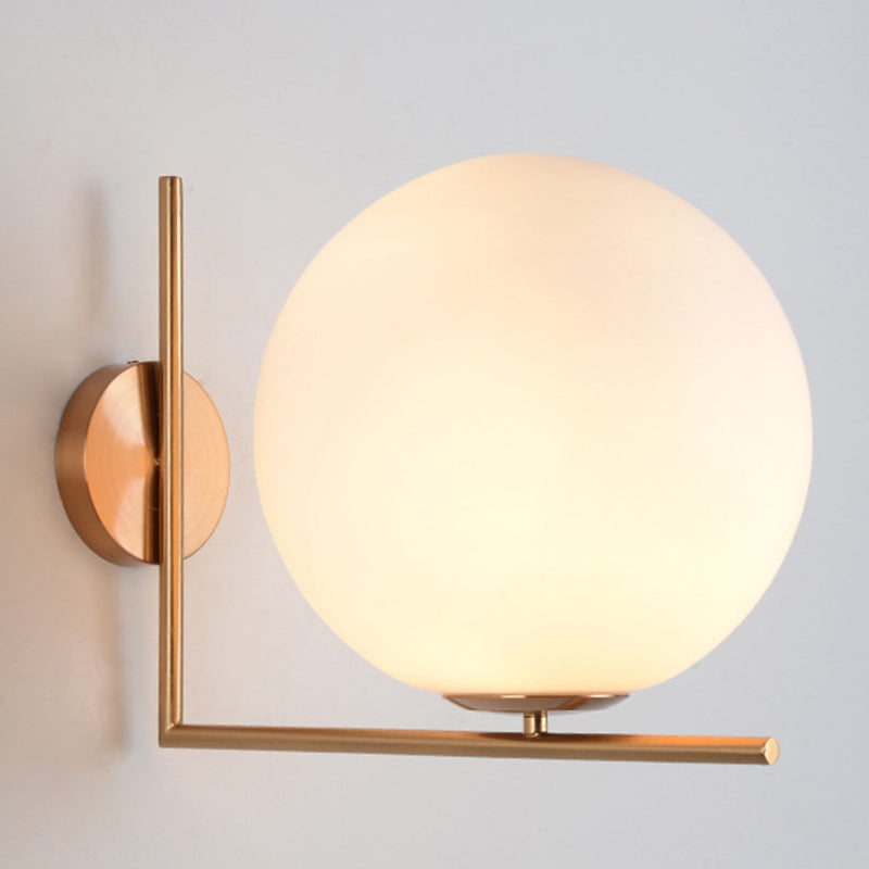 Globe White Glass Wall Light Nordic Simplicity Style Single Light Wall Sconce in Gold