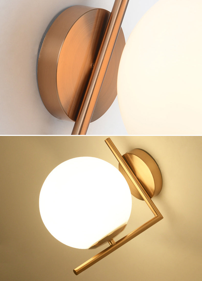 Globe White Glass Wall Light Nordic Simplicity Style Single Light Wall Sconce in Gold