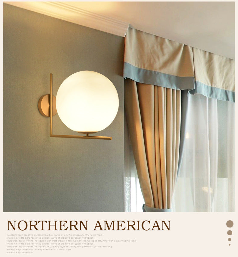 Globe White Glass Wall Light Nordic Simplicity Style Single Light Wall Sconce in Gold