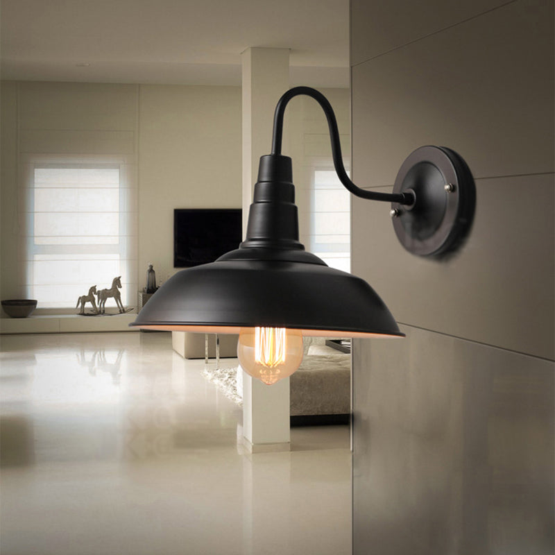 Retro Industrial Style Wall Sconce with Dome Shade Metal Gooseneck Arm Wall Light for Restaurant