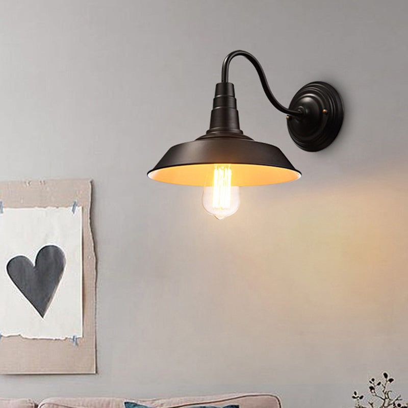Retro Industrial Style Wall Sconce with Dome Shade Metal Gooseneck Arm Wall Light for Restaurant