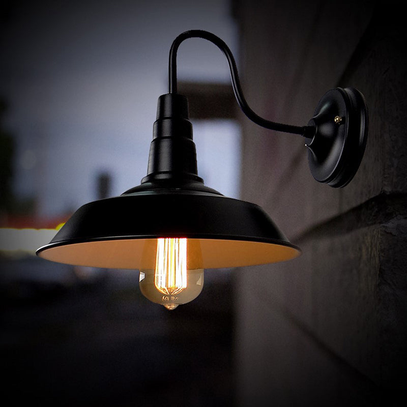 Retro Industrial Style Wall Sconce with Dome Shade Metal Gooseneck Arm Wall Light for Restaurant