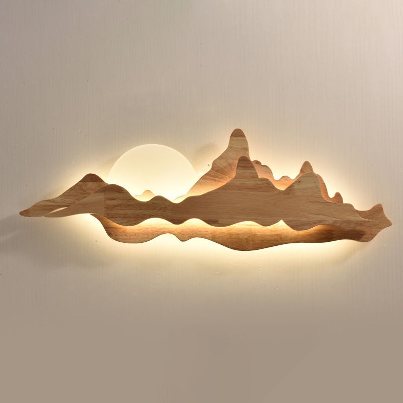 Contemporary Mountain Wall Mounted Lights Wood Flush Mount Wall Sconce for Living Room