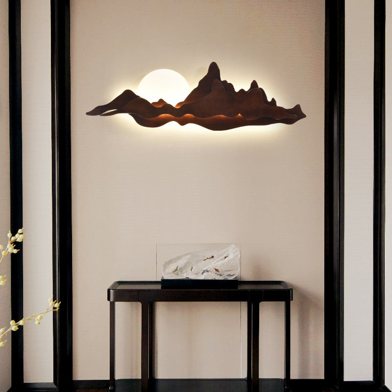 Contemporary Mountain Wall Mounted Lights Wood Flush Mount Wall Sconce for Living Room