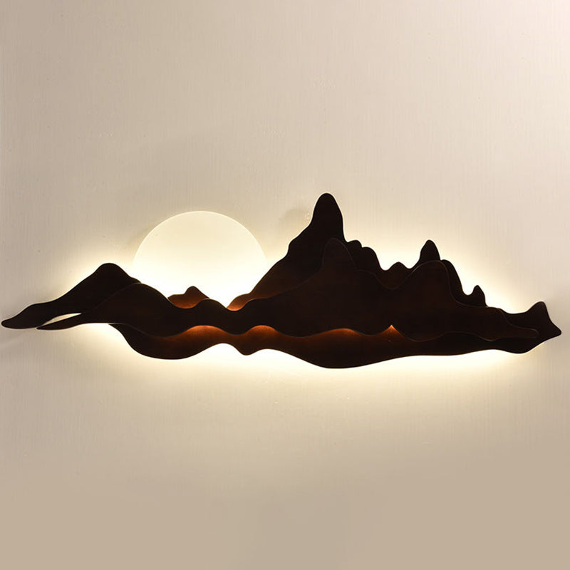 Contemporary Mountain Wall Mounted Lights Wood Flush Mount Wall Sconce for Living Room