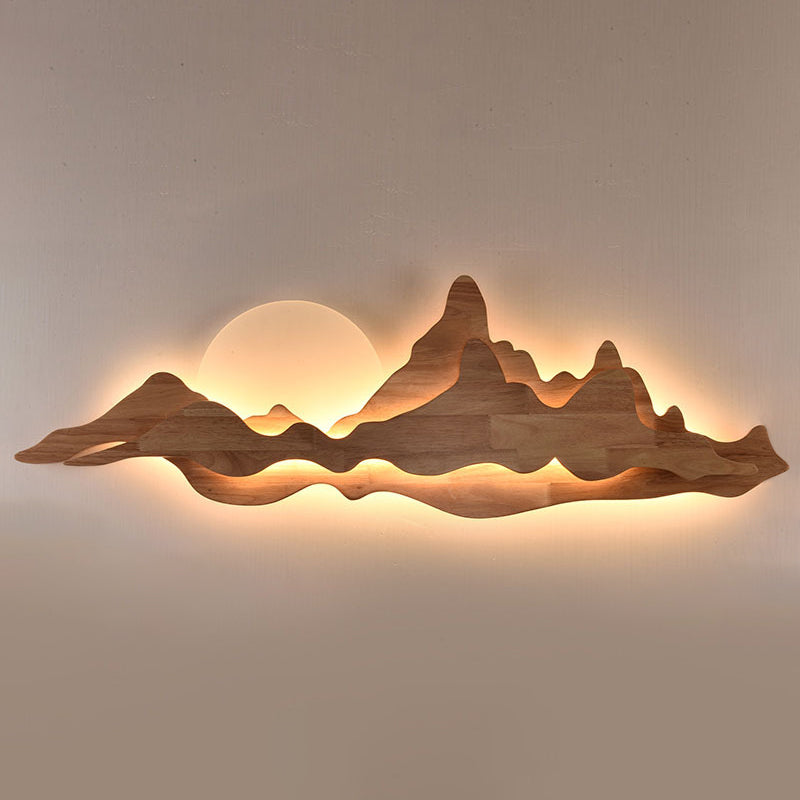 Contemporary Mountain Wall Mounted Lights Wood Flush Mount Wall Sconce for Living Room