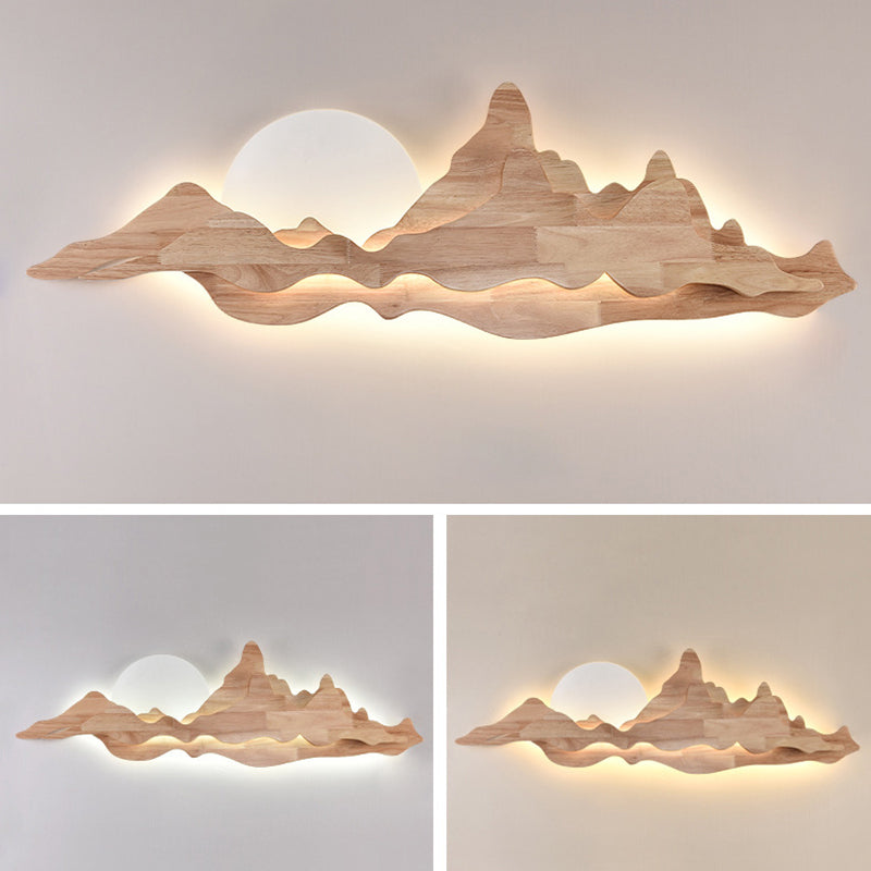 Contemporary Mountain Wall Mounted Lights Wood Flush Mount Wall Sconce for Living Room