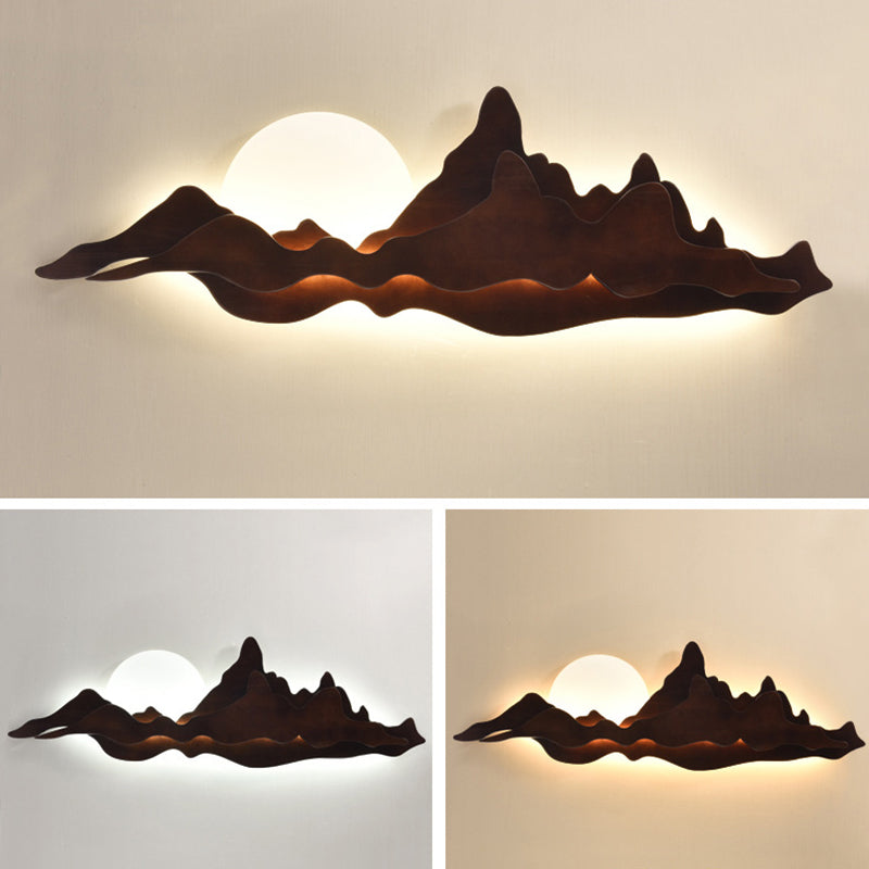 Contemporary Mountain Wall Mounted Lights Wood Flush Mount Wall Sconce for Living Room