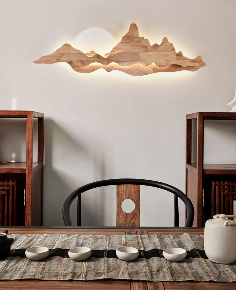 Contemporary Mountain Wall Mounted Lights Wood Flush Mount Wall Sconce for Living Room