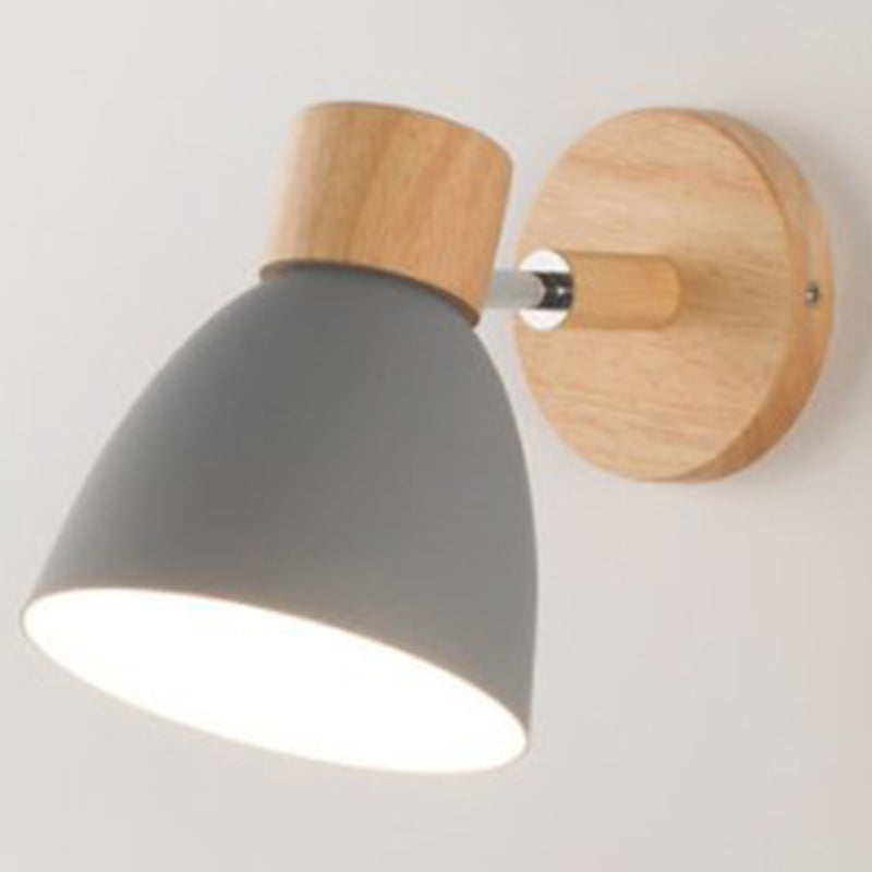Noordse macaroon-stijl houten wand sconce multi-kleuren optionele klokschaduw wandlamp met verstelbare arm