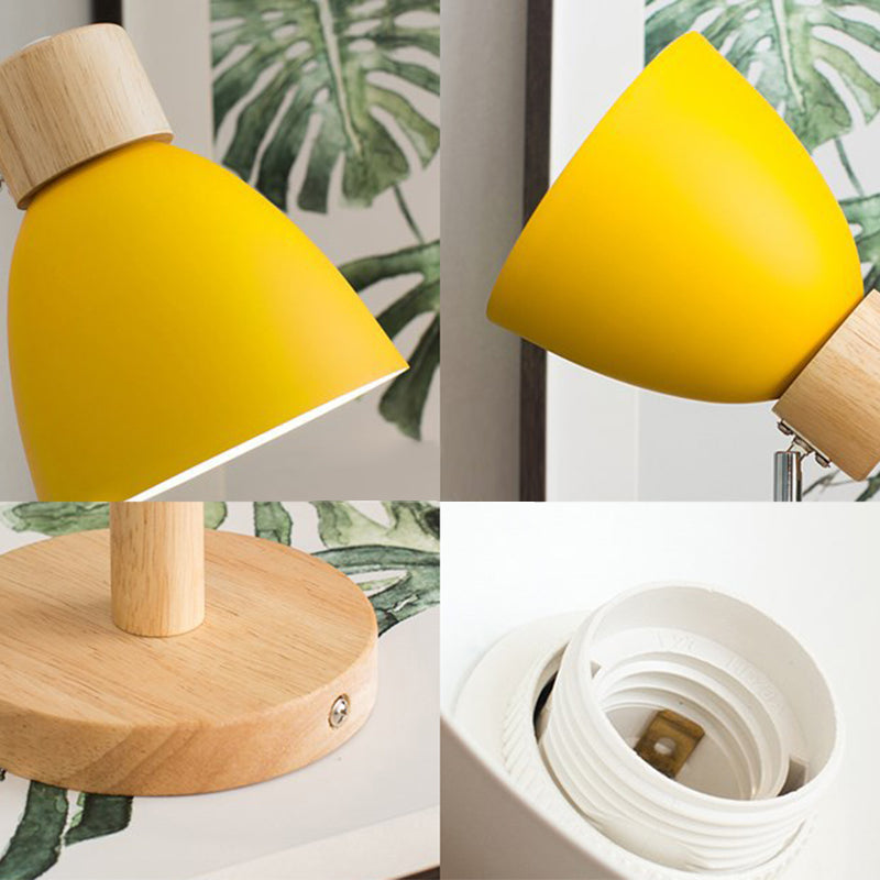 Noordse macaroon-stijl houten wand sconce multi-kleuren optionele klokschaduw wandlamp met verstelbare arm