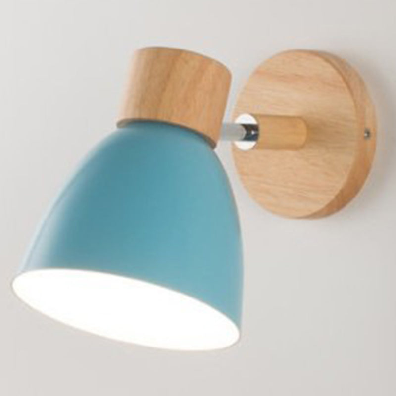 Noordse macaroon-stijl houten wand sconce multi-kleuren optionele klokschaduw wandlamp met verstelbare arm