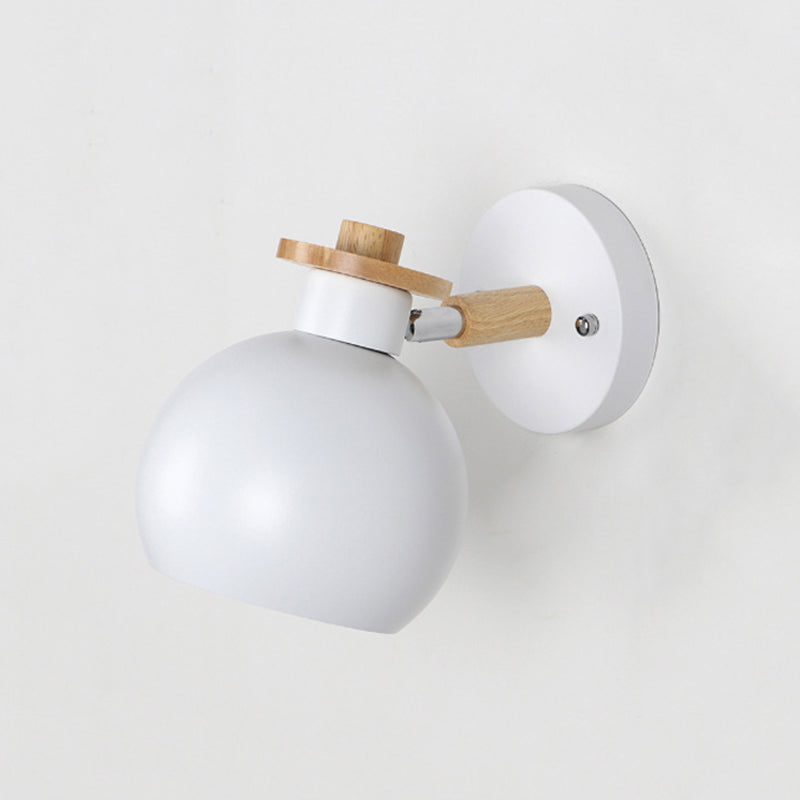 Metal Macaroon Globe Wall Lamp Single Bulb Nordic Wooden Mini Bedside Lamp with Adjustable Arm