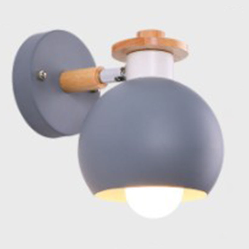 Metal Macaroon Globe Wall Lamp Single Bulb Nordic Wooden Mini Bedside Lamp with Adjustable Arm