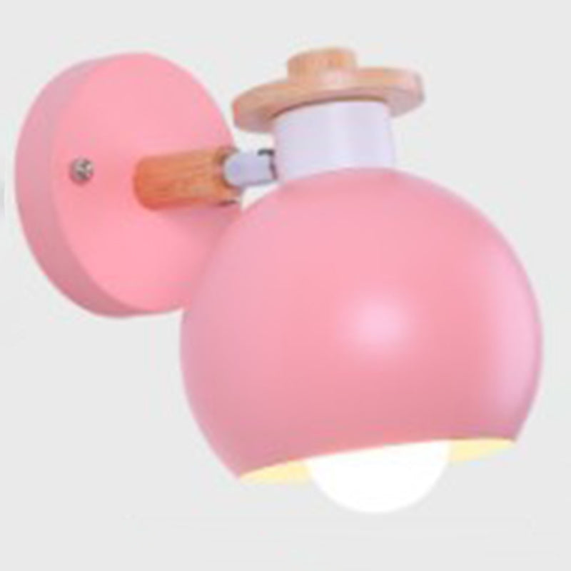 Metal Macaroon Globe Wall Lamp Single Bulb Nordic Wooden Mini Bedside Lamp with Adjustable Arm