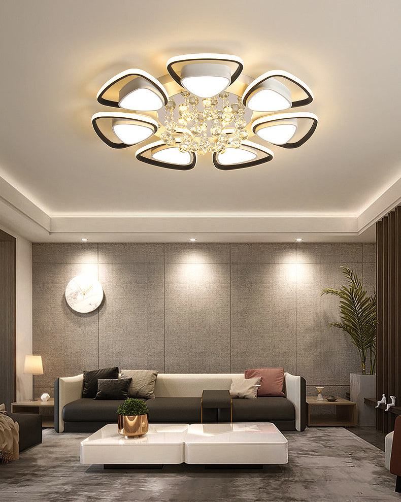 Zwart-witte driehoekige inbouw moderne acryl LED-plafondlamp met kristallen druppels