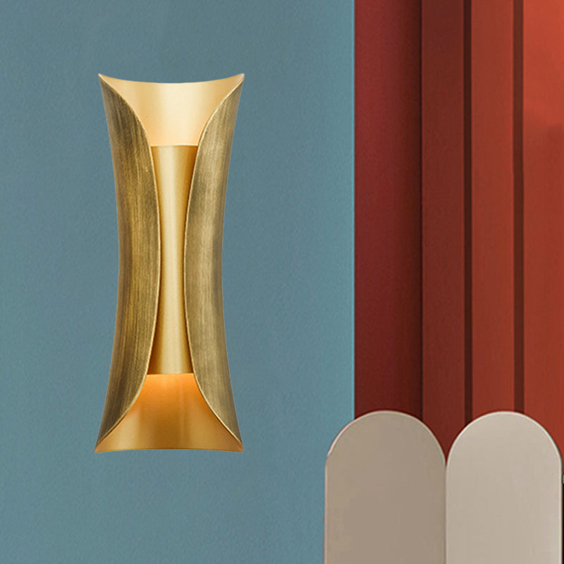 13"/21"/30" H 2 Heads Wall Light Sconce Simplicity Curled Metal Wall Mount Lamp, Brass/Gold/Natural Wood Finish
