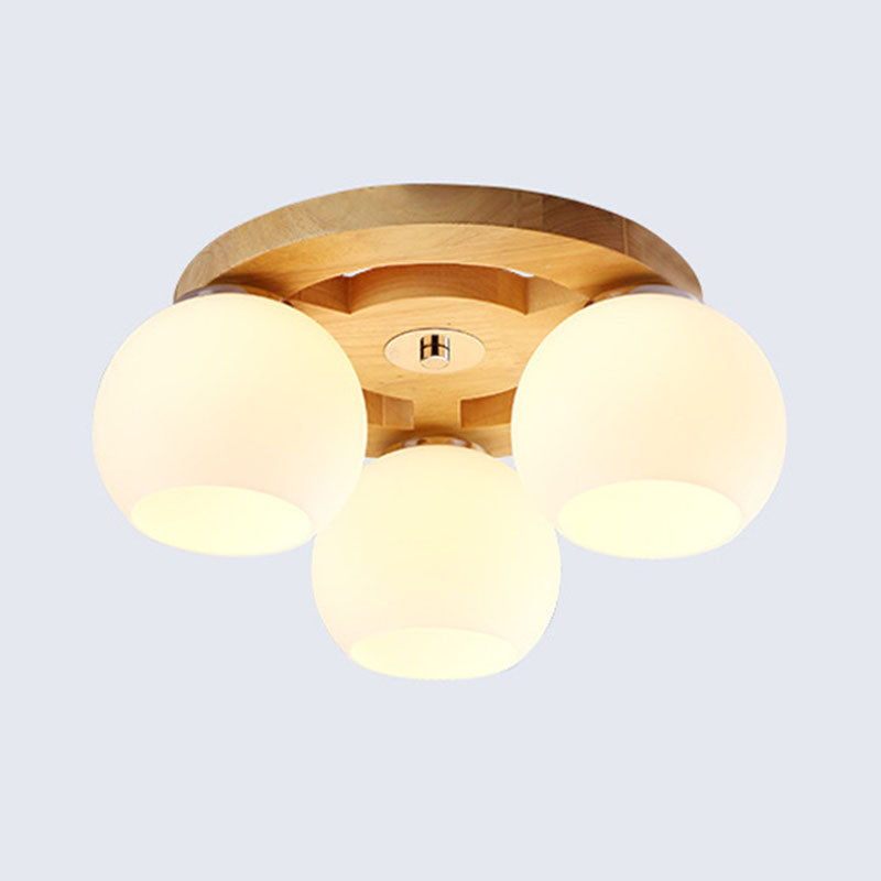 Melkachtige Glas Dome Flush Licht Eenvoud Houten Plafond Mount Verlichting voor Woonkamer