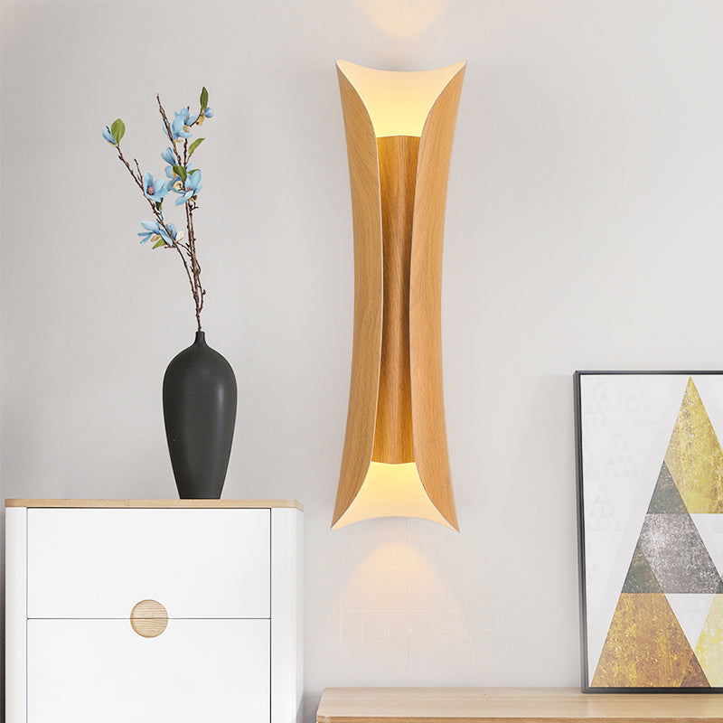 13"/21"/30" H 2 Heads Wall Light Sconce Simplicity Curled Metal Wall Mount Lamp, Brass/Gold/Natural Wood Finish