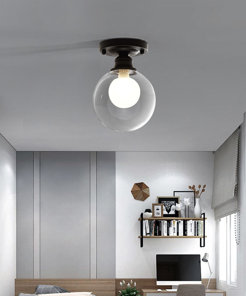 Spherical Glass Semi Flush Mount Light Simplistic Black Semi-Flush Ceiling Light