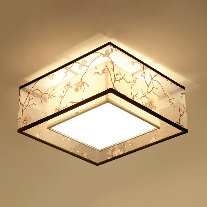 Fabric Square Flush Mount Ceiling Fixture Modern Flush Ceiling Light Fixture for Bedroom