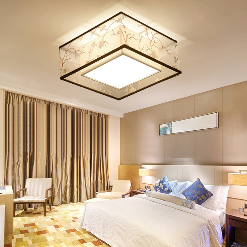 Fabric Square Flush Mount Ceiling Fixture Modern Flush Ceiling Light Fixture for Bedroom