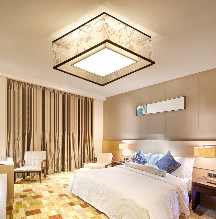 Fabric Square Flush Mount Ceiling Fixture Modern Flush Ceiling Light Fixture for Bedroom