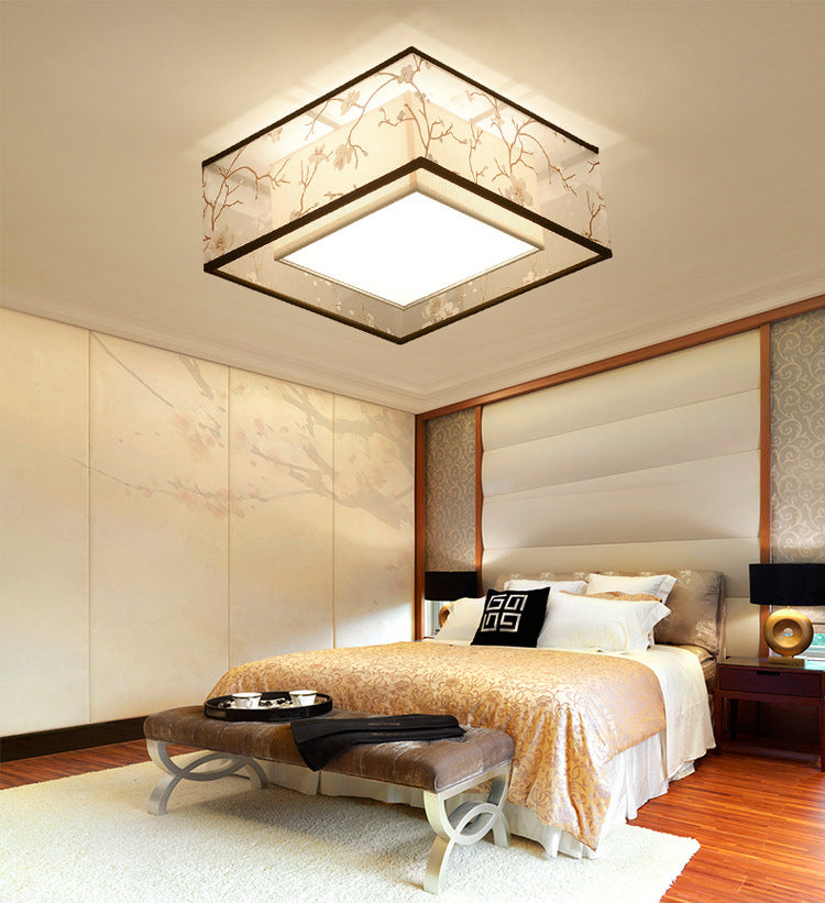 Fabric Square Flush Mount Ceiling Fixture Modern Flush Ceiling Light Fixture for Bedroom