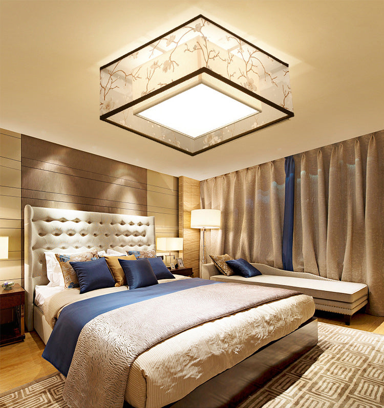 Fabric Square Flush Mount Ceiling Fixture Modern Flush Ceiling Light Fixture for Bedroom