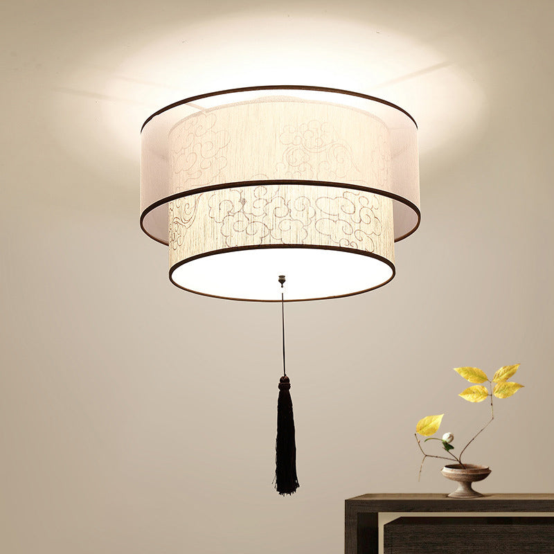 Geometric Living Room Flush Mount Ceiling Light Fixture Fabric Modern Flush Mount Lamp in White