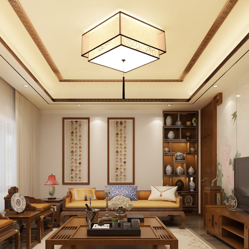 Geometric Living Room Flush Mount Ceiling Light Fixture Fabric Modern Flush Mount Lamp in White