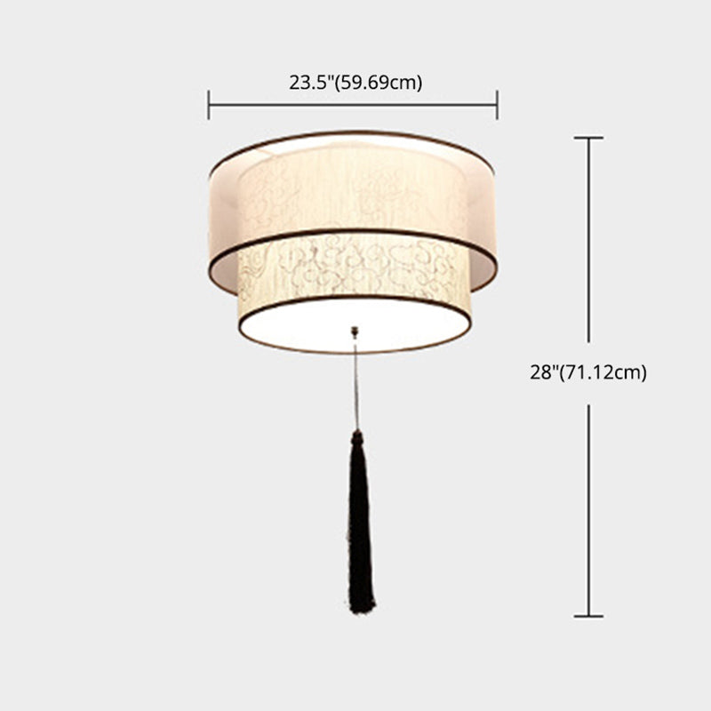 Geometric Living Room Flush Mount Ceiling Light Fixture Fabric Modern Flush Mount Lamp in White