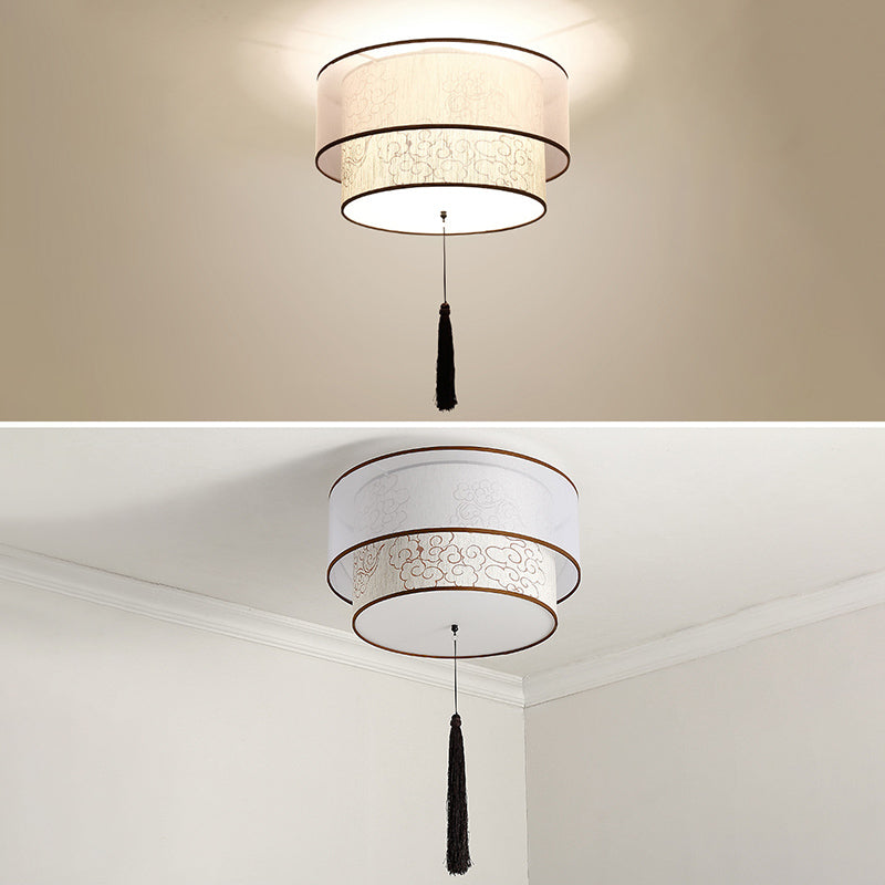 Geometric Living Room Flush Mount Ceiling Light Fixture Fabric Modern Flush Mount Lamp in White